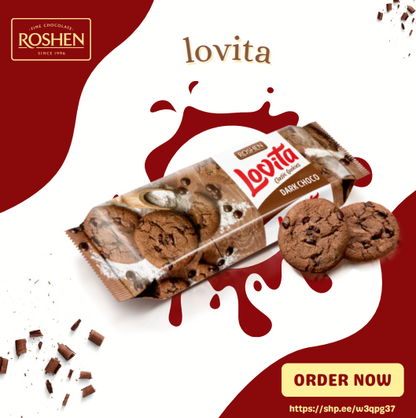 Roshen Lovita cookies with cocoa and coating drops 150gX16 (WHOLESALE)