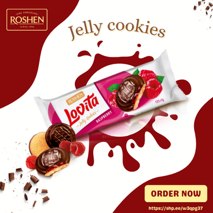 Roshen Lovita Jelly Cookies WITH RASPBERRY JELLY FILLING 135g