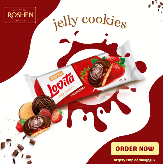 Roshen Lovita Jelly Cookies WITH STRAWBERRY JELLY FILLING 135g