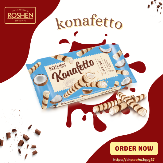 Roshen Konafetto Wafer rolls with coconut flavoured cream 140g