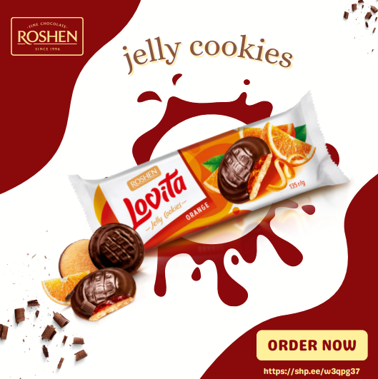 Roshen Lovita Jelly Cookies WITH ORANGE JELLY FILLING 135gX21 (WHOLESALE)