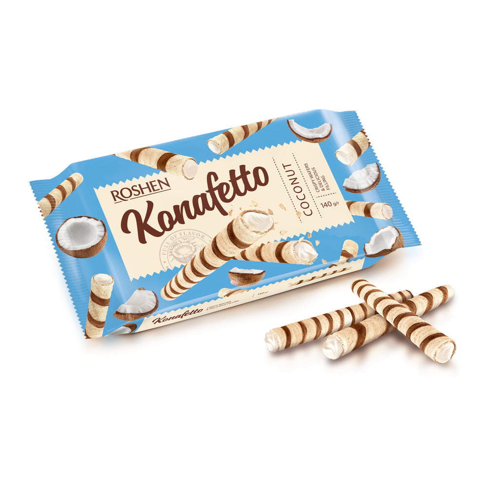 Roshen Konafetto Wafer rolls with coconut flavoured cream 140g